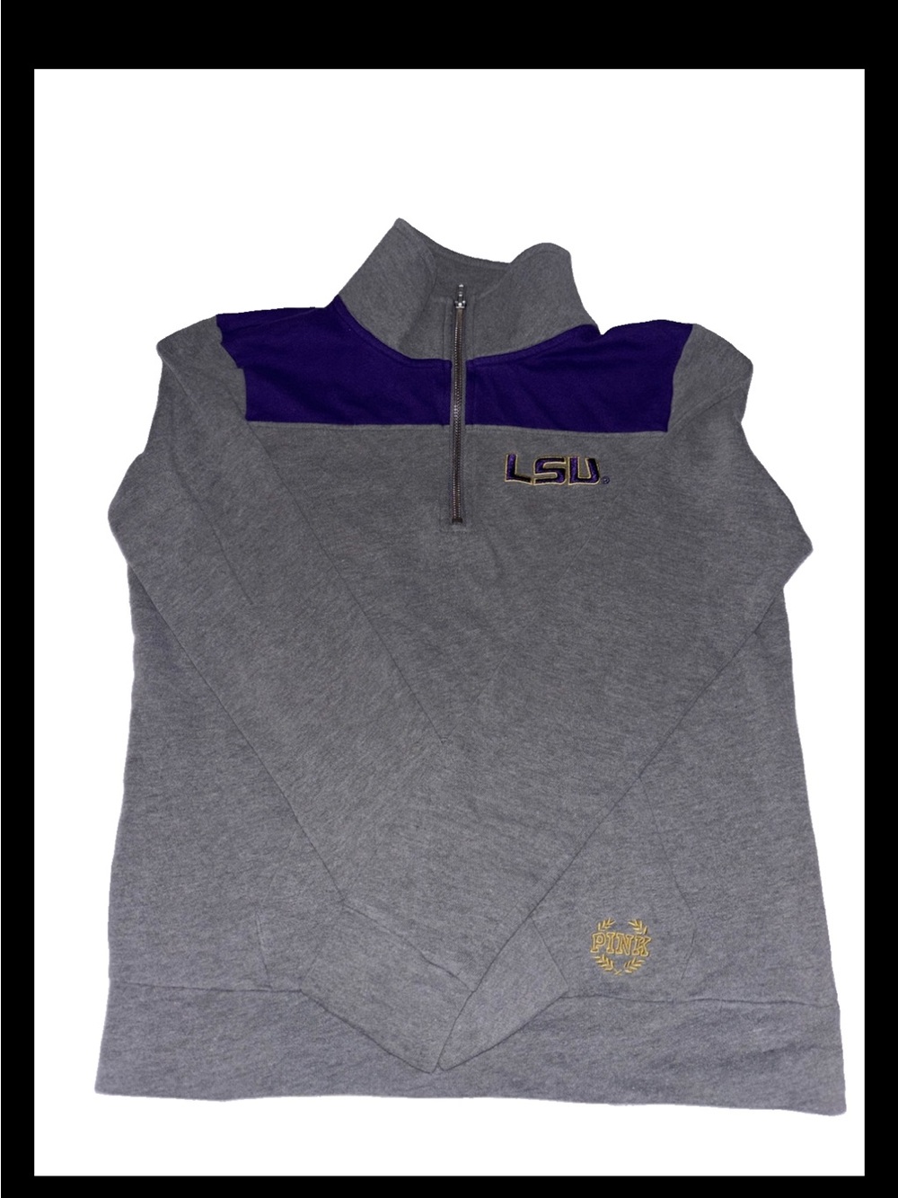 Victoria Secret Gray & Purple Quarter-Zip Women's Sweater PINK